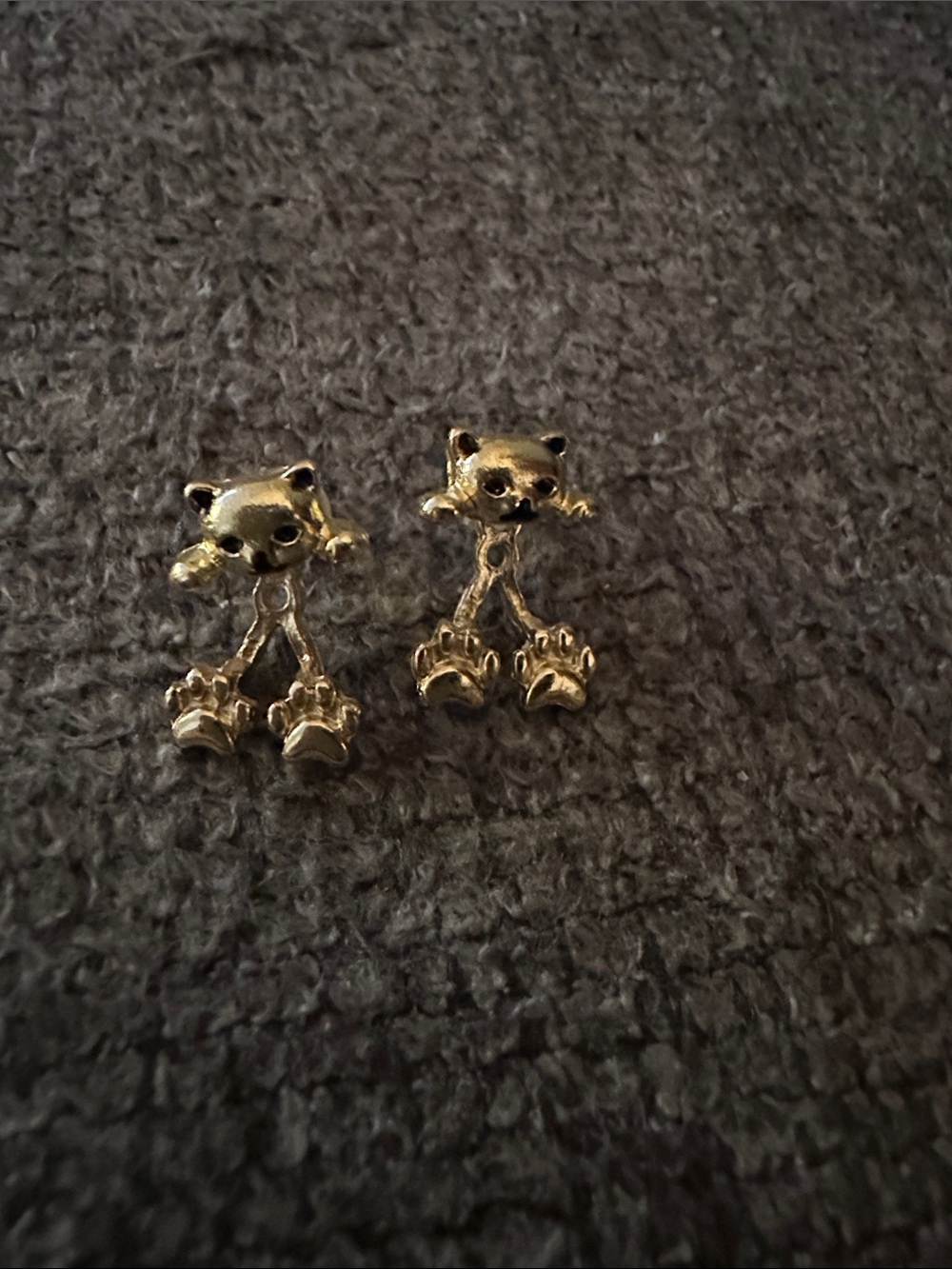 Source Unknown Gold Cat Dangle Stud Earrings